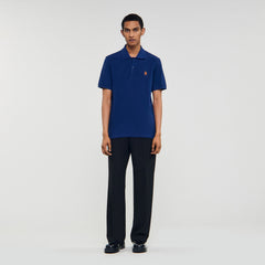Polo shirt with leather logo Navy Blue Sandro Men