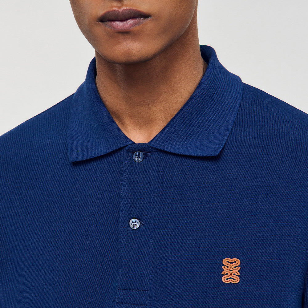 Polo shirt with leather logo Navy Blue Sandro Men