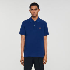 Polo shirt with leather logo Navy Blue Sandro Men
