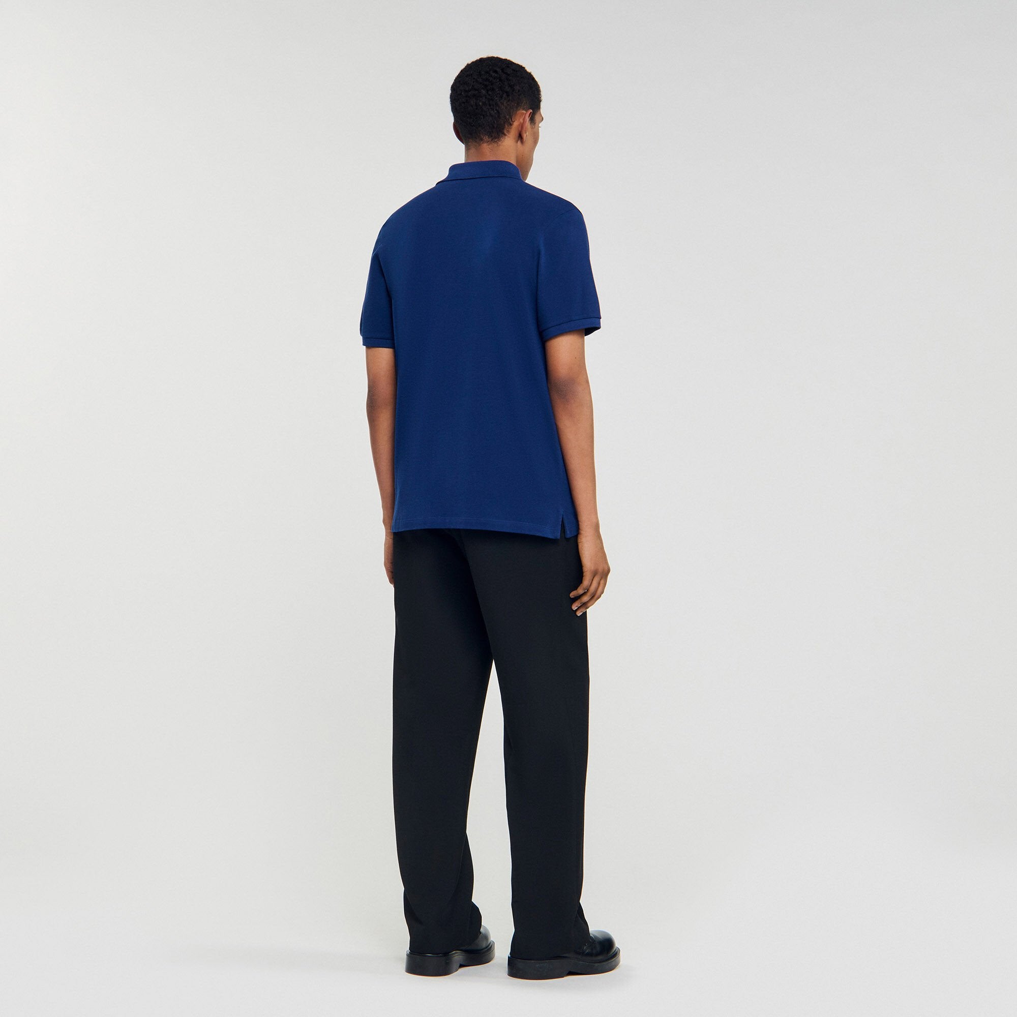 Polo shirt with leather logo Navy Blue Sandro Men