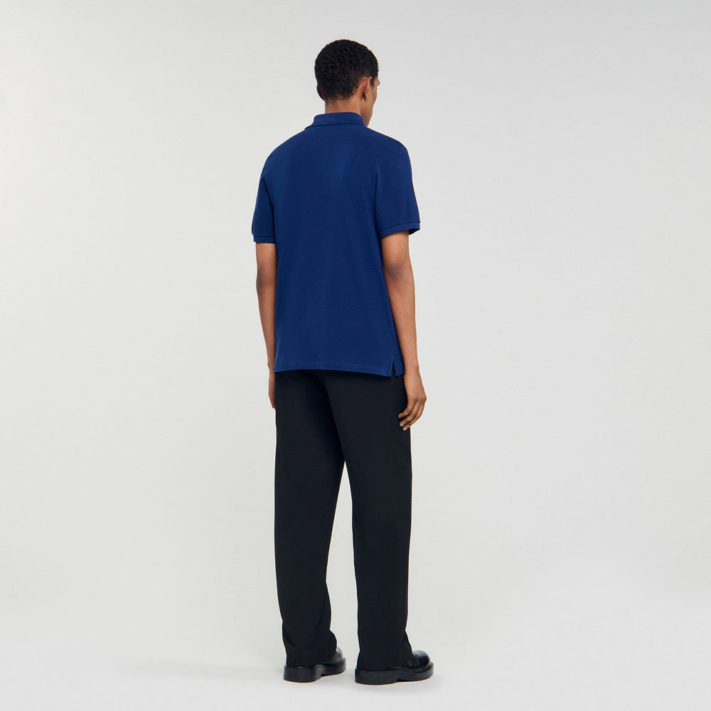 Polo shirt with leather logo Navy Blue Sandro Men