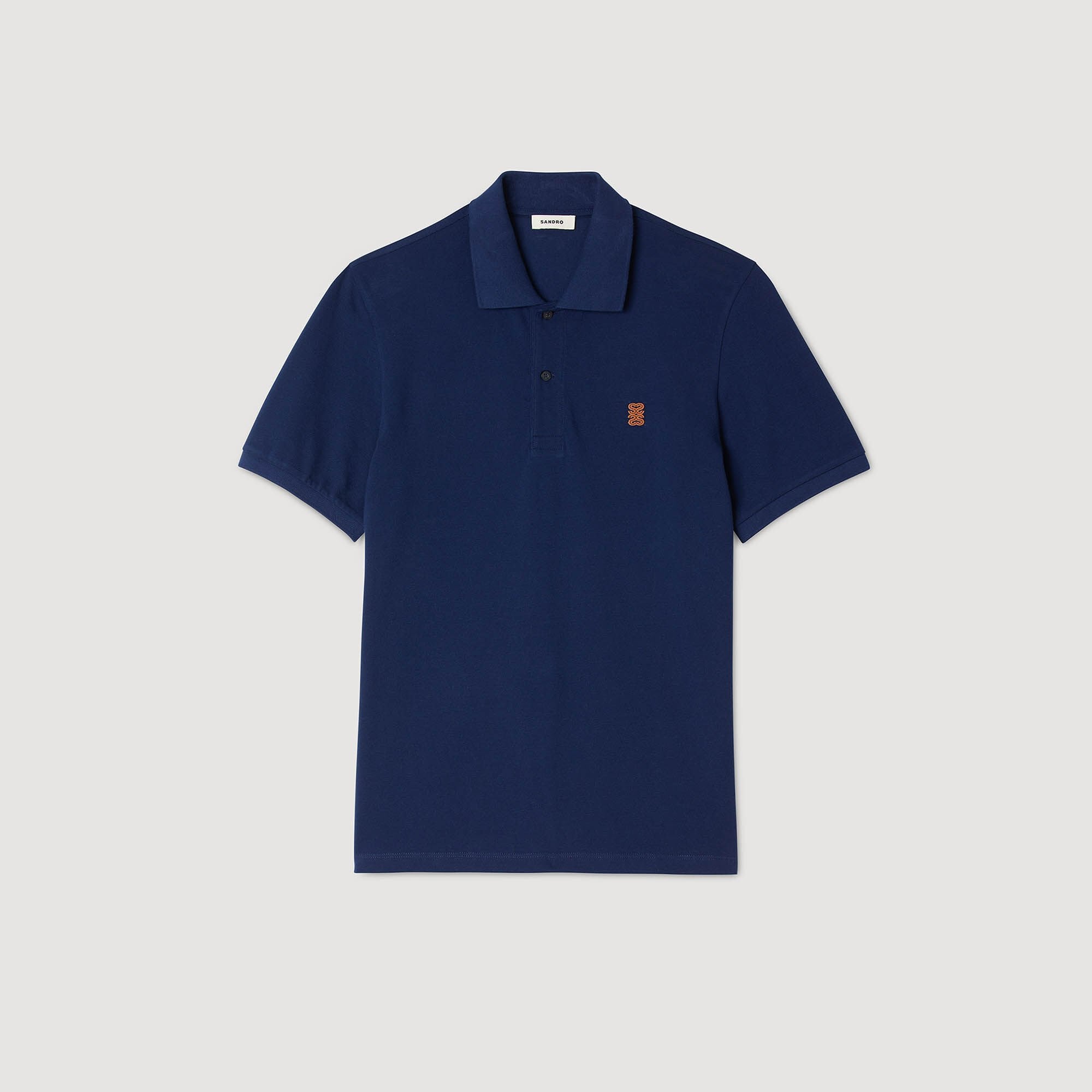 Polo shirt with leather logo Navy Blue Sandro Men