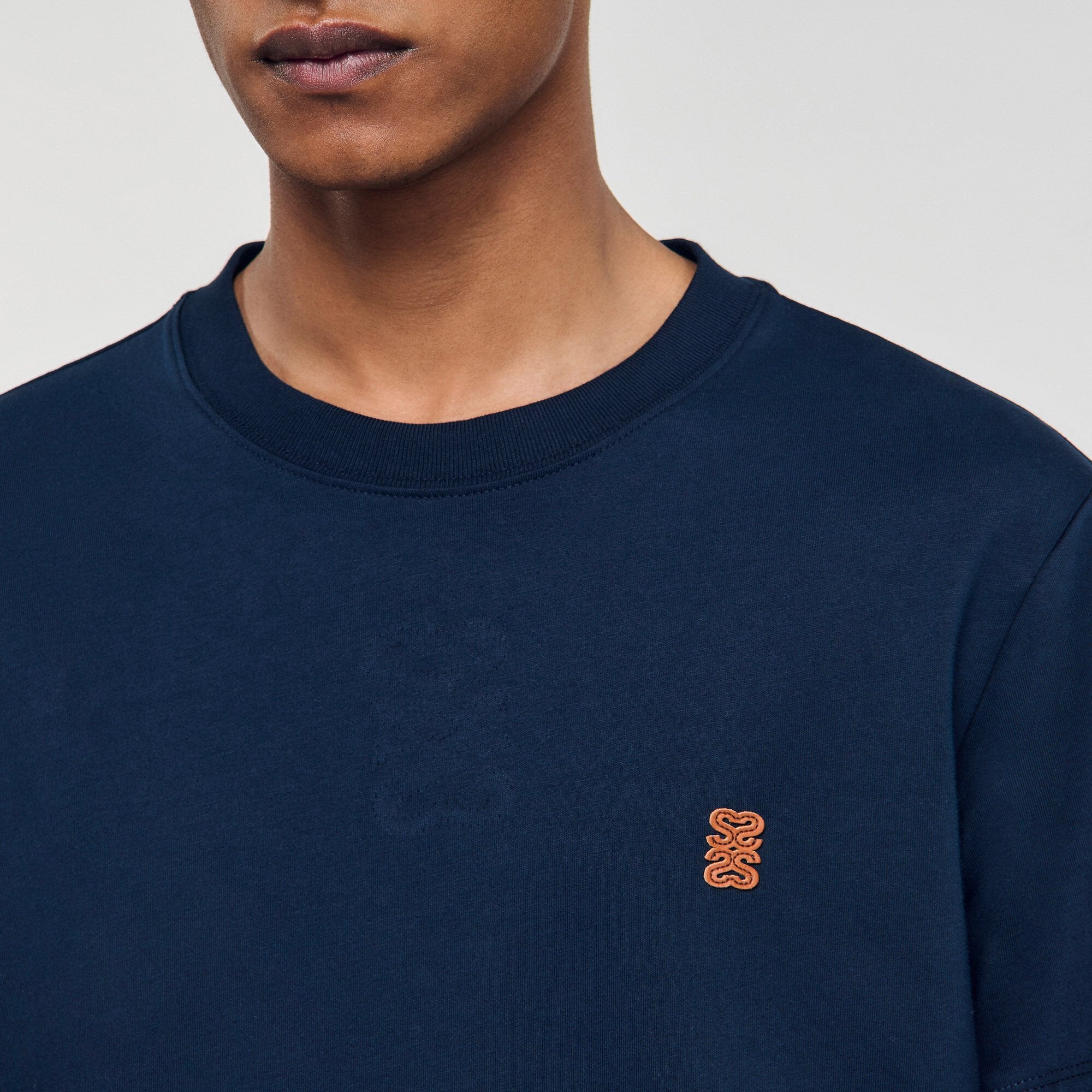 Leather logo T-shirt Navy Blue Sandro Men