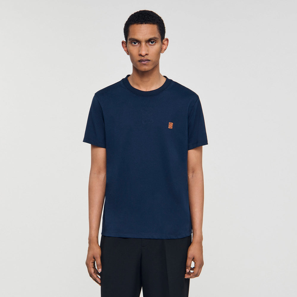 Leather logo T-shirt Navy Blue Sandro Men