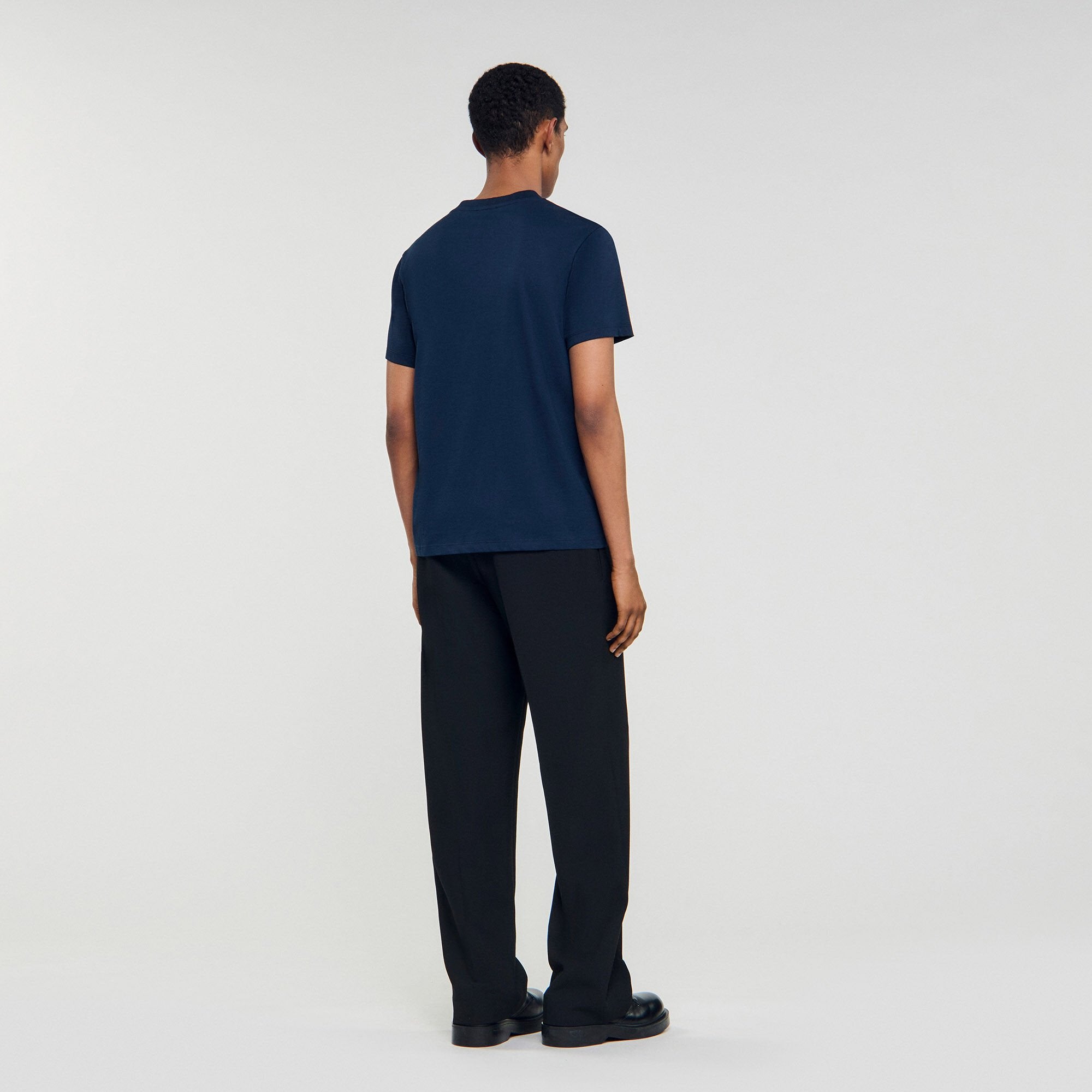 Leather logo T-shirt Navy Blue Sandro Men