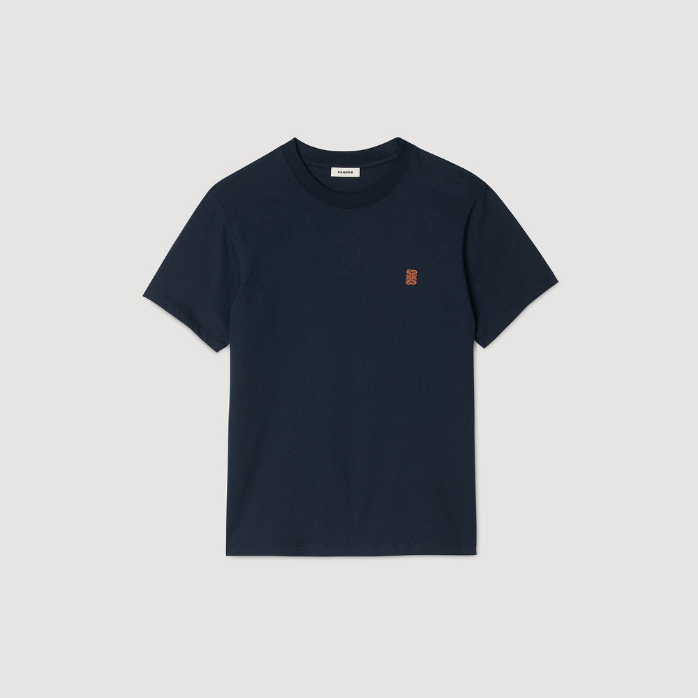 Leather logo T-shirt Navy Blue Sandro Men