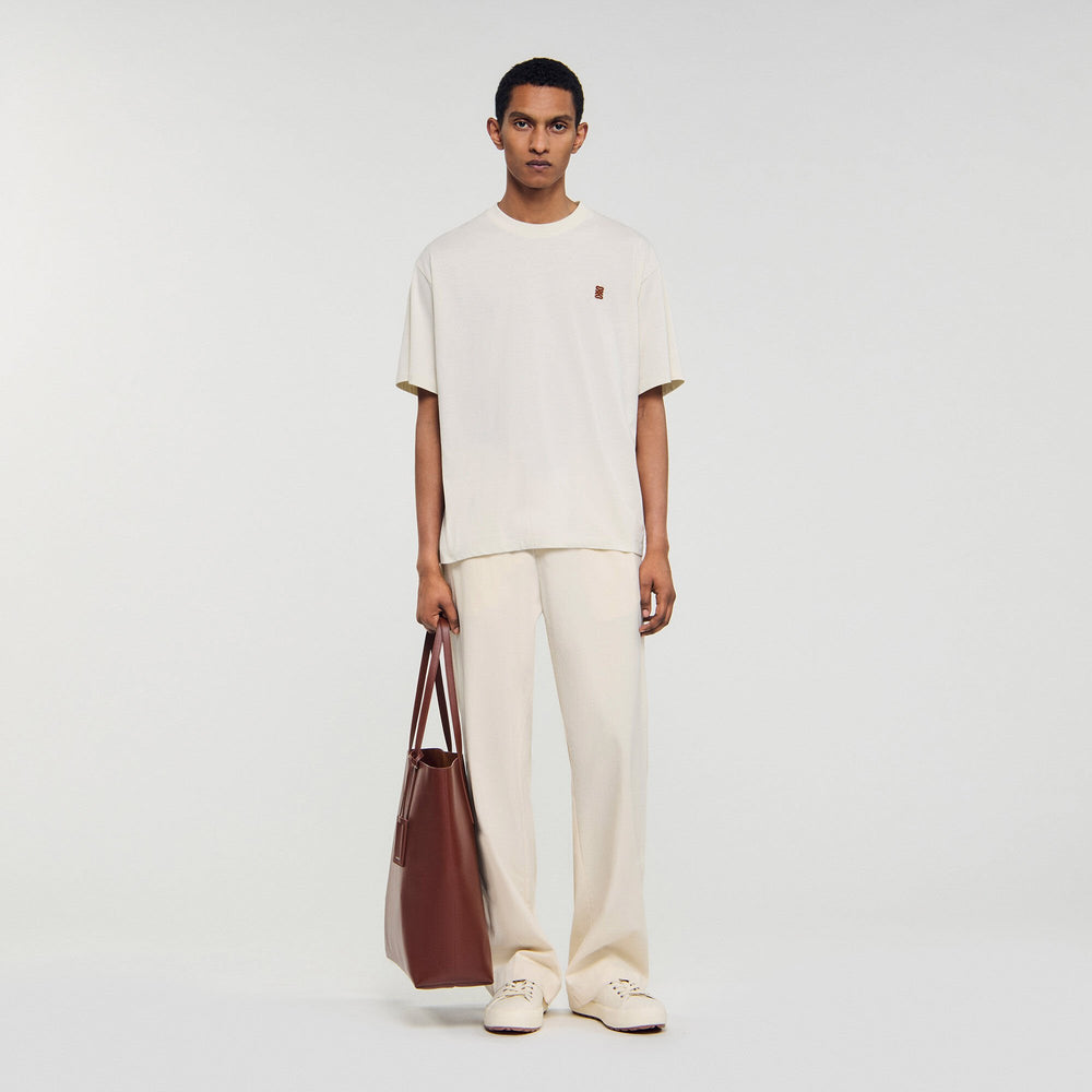 Leather logo T-shirt Butter Cream Sandro Men