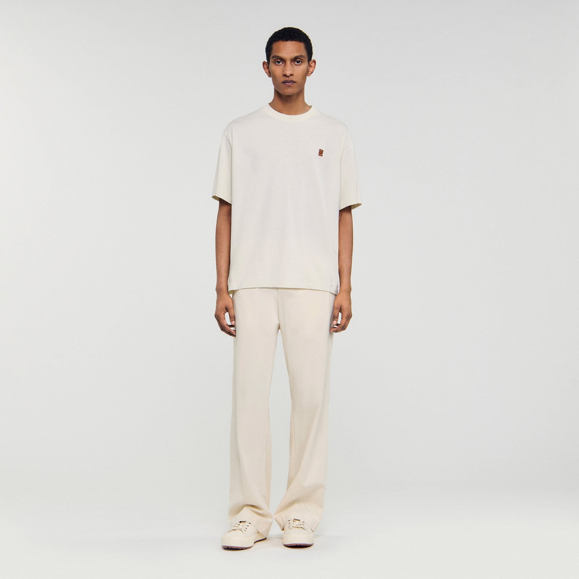 Leather logo T-shirt Butter Cream Sandro Men
