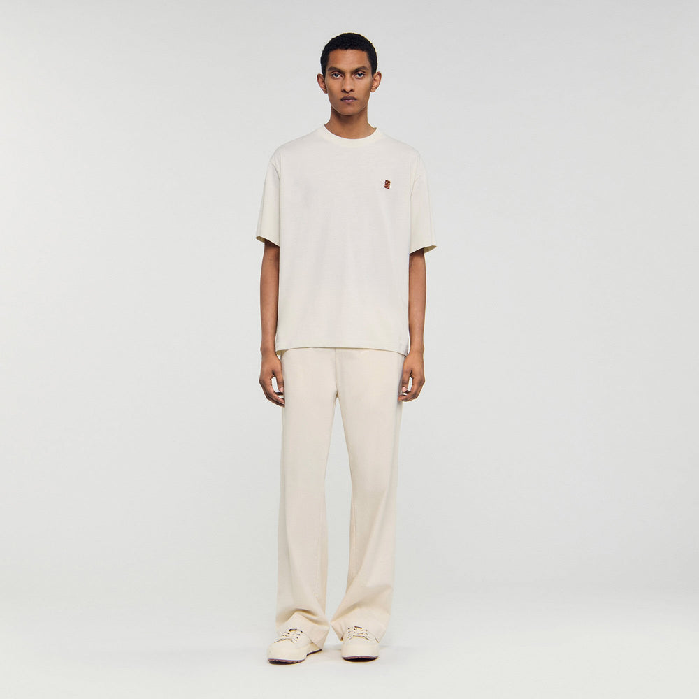 Leather logo T-shirt Butter Cream Sandro Men
