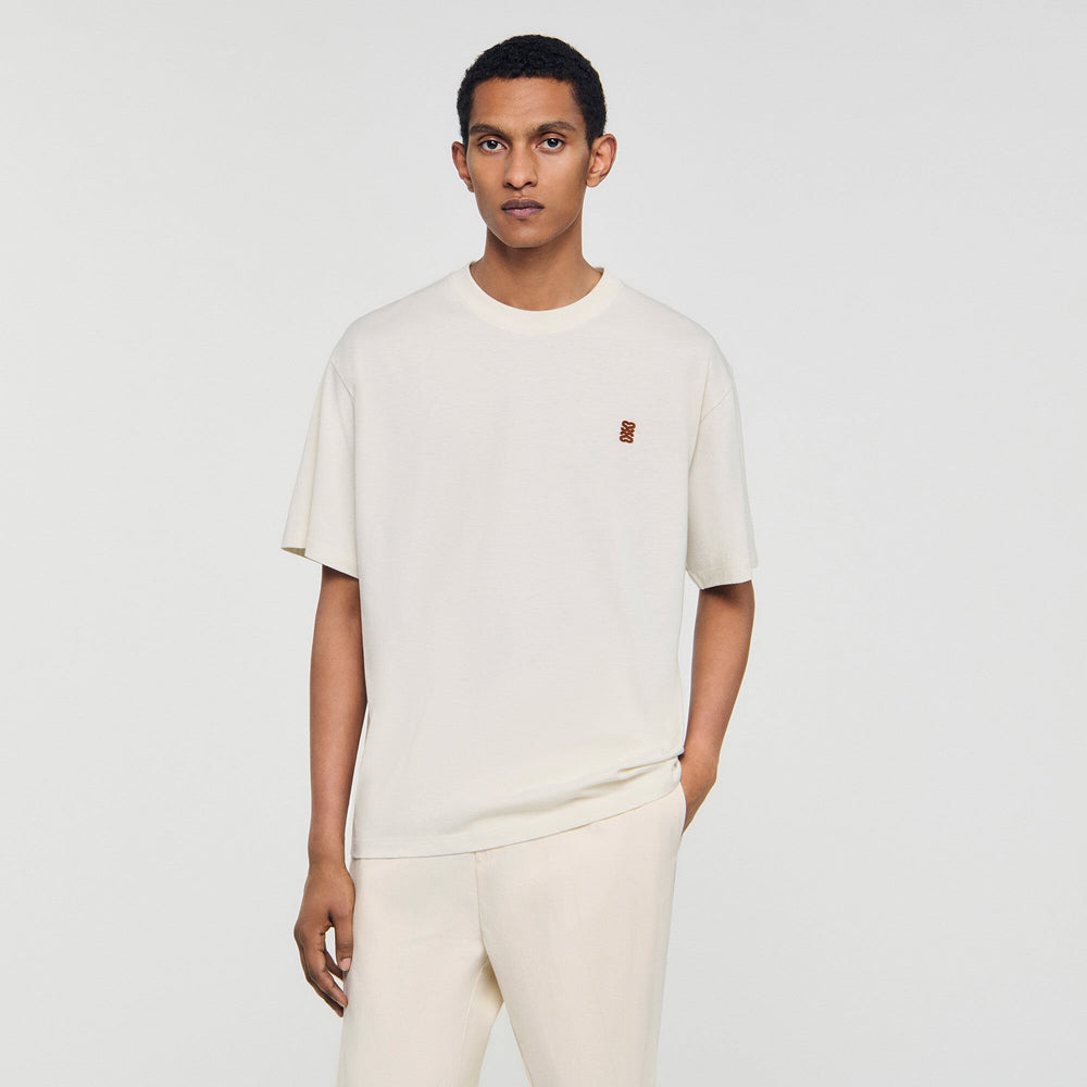 Leather logo T-shirt Butter Cream Sandro Men