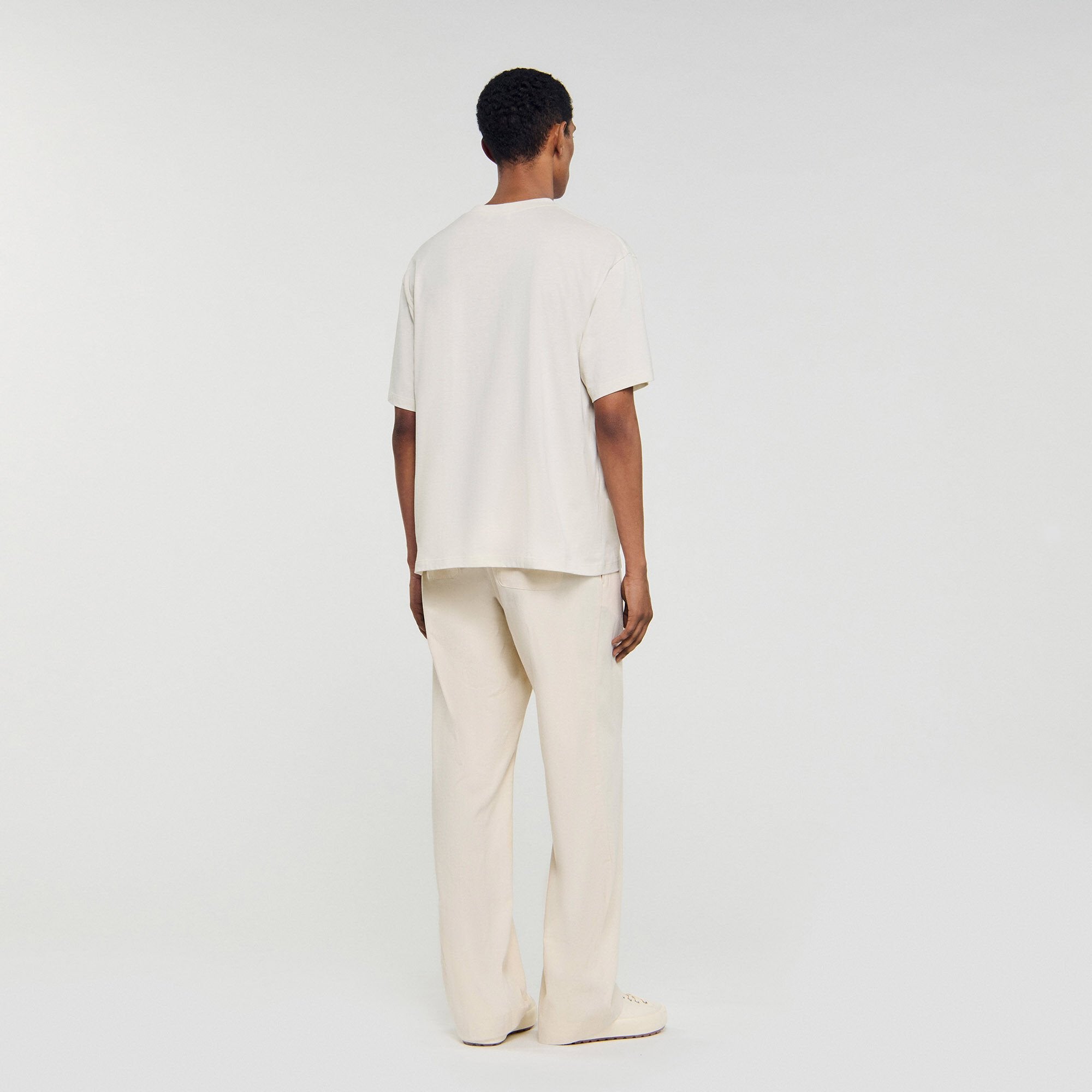 Leather logo T-shirt Butter Cream Sandro Men
