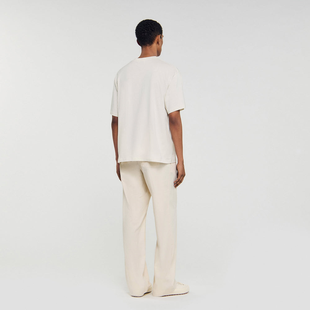Leather logo T-shirt Butter Cream Sandro Men