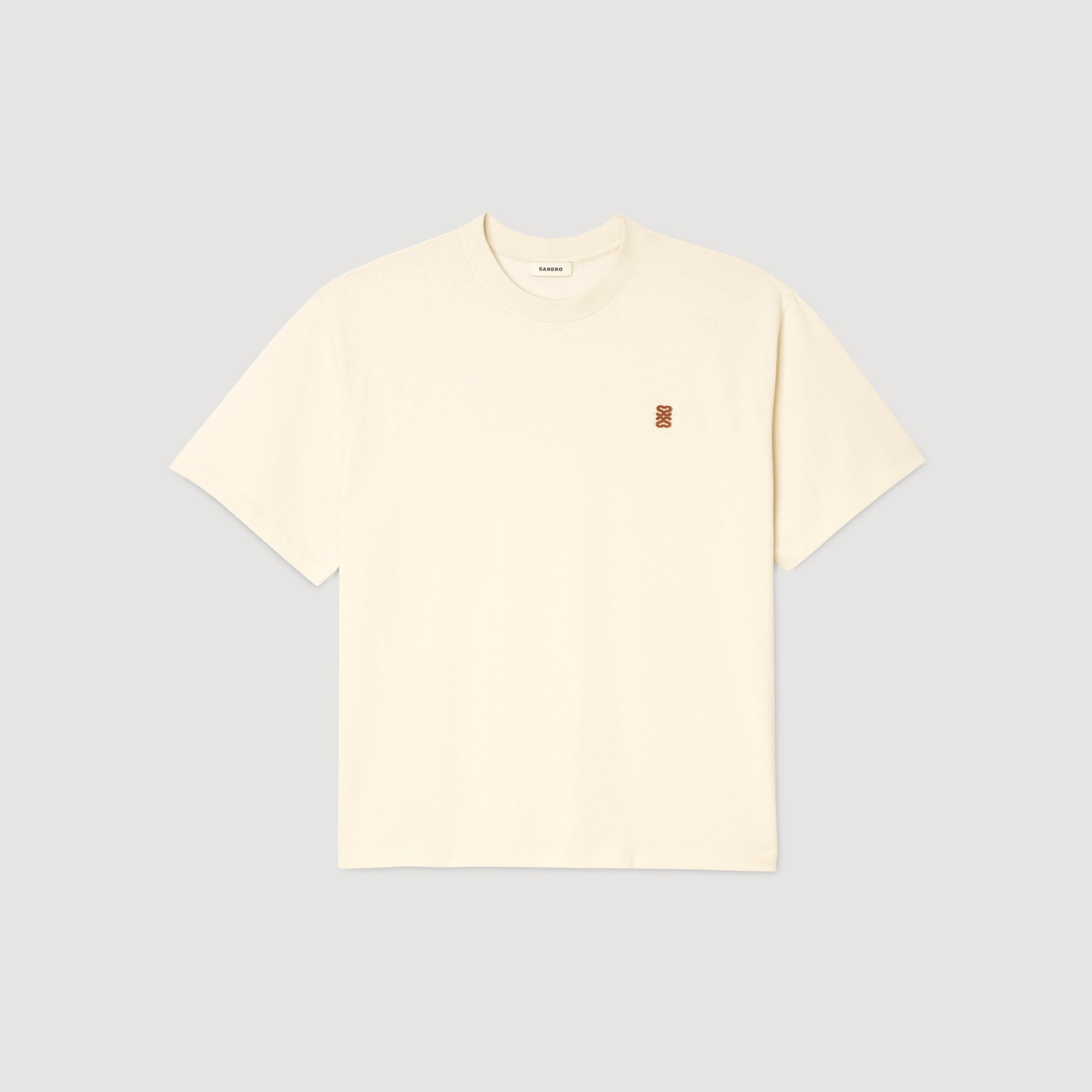 Leather logo T-shirt Butter Cream Sandro Men
