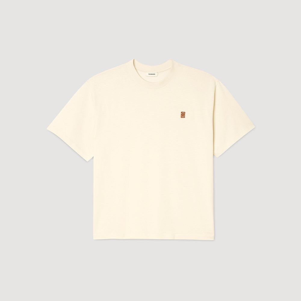 Leather logo T-shirt Butter Cream Sandro Men