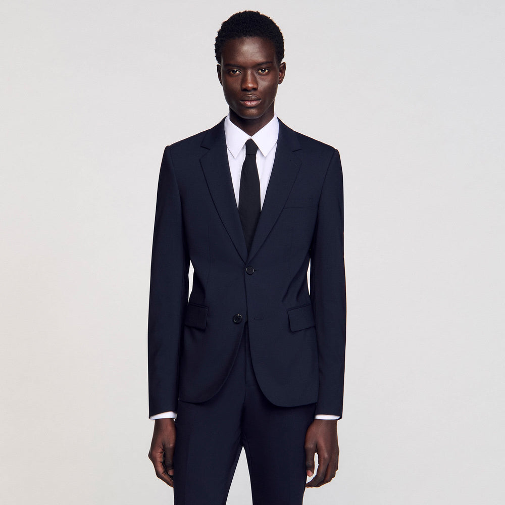Classic wool suit jacket Navy Blue Sandro Men