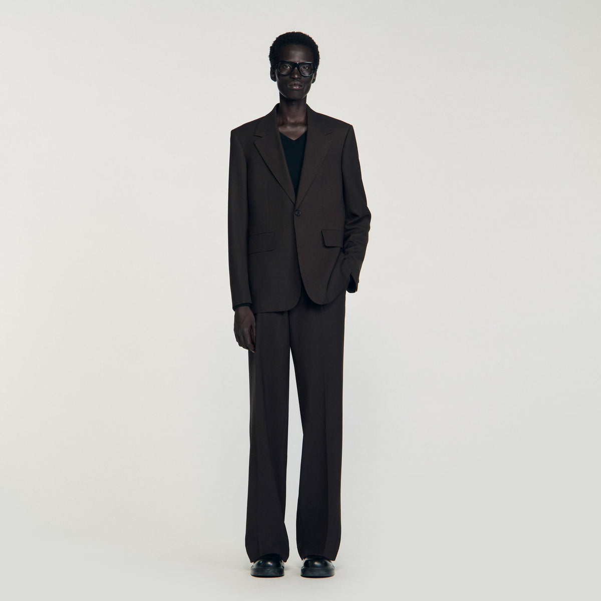 Wool suit jacket Chocolate Sandro Men